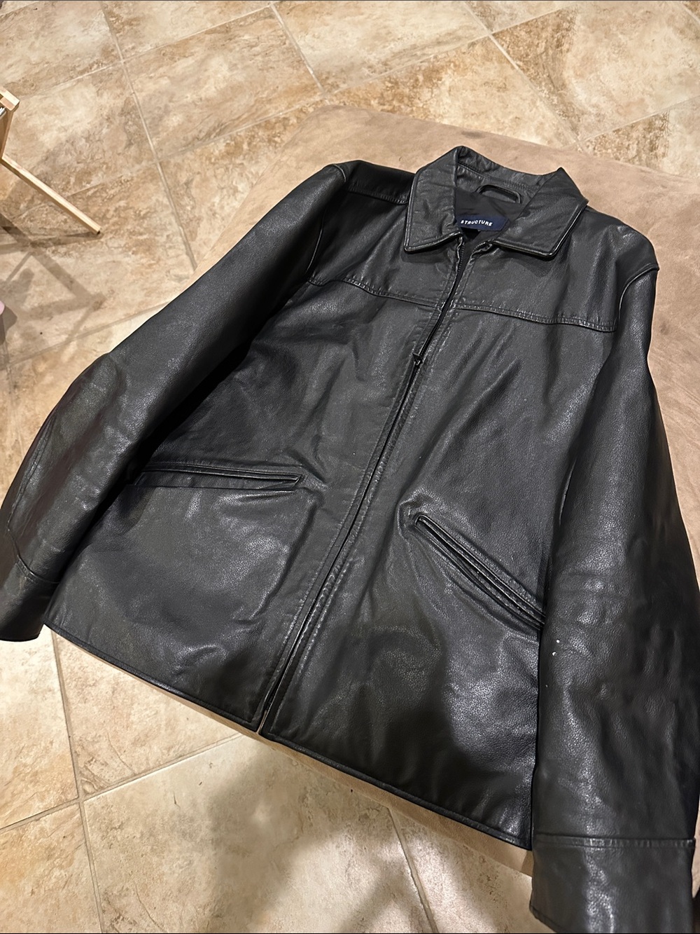 Classic Black Leather Zip-Front Jacket